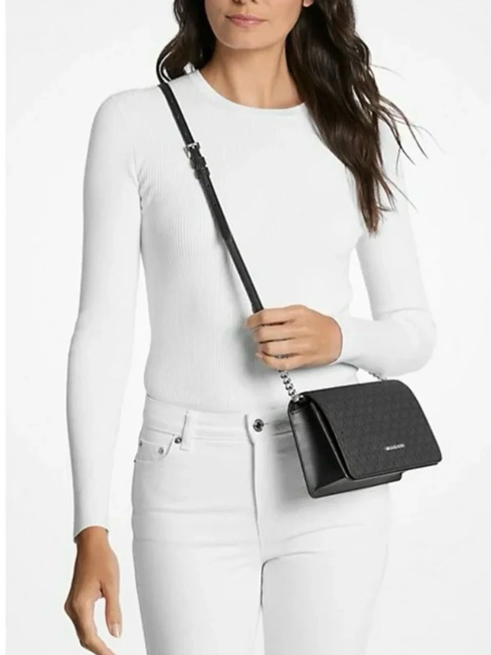 Michael Kors Jet Set Medium Signature Logo Black Signature Logo Crossbody Bag